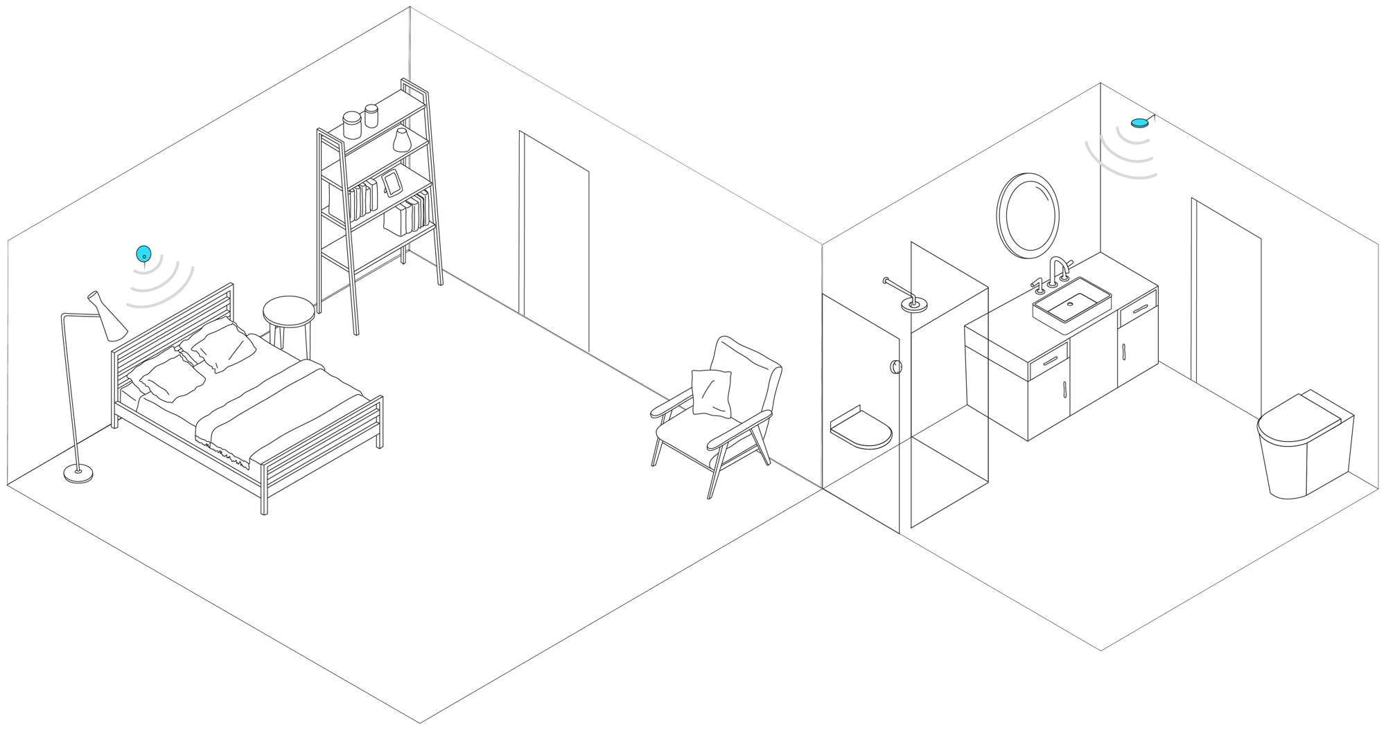 Two rooms with sensors